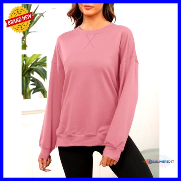 Women's Crewneck Sweatshirt Tunic Top Long Sleeve Side Split Relaxed Fit - Picture 2 of 5